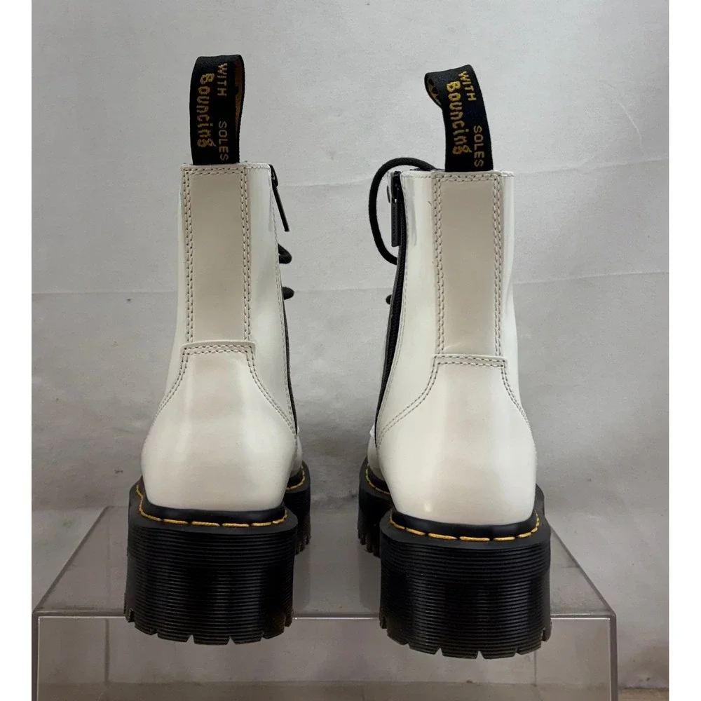Dr Martens Jadon White Smooth Leather Platform‎ Boots Chunky Sole Side Zip